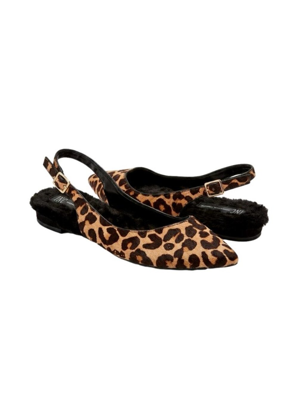 INC International Concepts Leopard Pony Hair Pointed Toe Slingback Flats 7.5